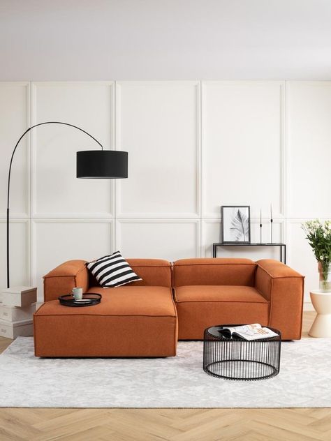 Bedroom Wall Decor Above Bed, Orange Sofa, Vintage Home Accessories, Interior Design Per La Casa, Small Apartment Interior, Modern Home Interior Design, Modul Sofa, Diy Home Furniture, Furniture Side Tables