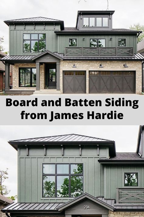 Hardy Board And Batten Siding, Hardie Panel Vertical Siding, Board And Barton Exterior, Board And Batten Siding With Metal Roof, Board And Batten With Lap Siding, James Hardie Board And Batten Siding, Board And Baton Exterior, Mountain Sage Hardie Siding, Green Hardie Board House