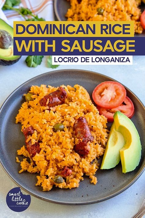 Longaniza Recipe, Dominican Rice, Dominican Cuisine, Dominican Republic Food, Rice With Sausage, Dominican Dish, Dominicano Recipes, Food Casseroles, Dominican Recipes