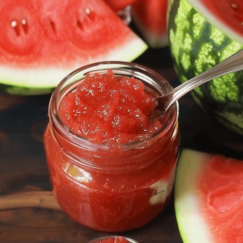 Watermelon Honey, Watermelon Syrup Canning, Watermelon Syrup Recipes, Watermelon Pepper Jelly, Watermelon Jelly Canning, Watermelon Preserves Recipe, Watermelon Rind Jam Recipe, Fresh Fruit Watermelon Jelly, Watermelon Jam