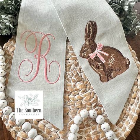 Our 100% Linen Sashes are a lovely accent to a plain boxwood wreath and can be easily changed out for the seasons.  They make a perfect topper for Easter baskets, bouquet wraps, chair sashes, home decor and even newborn photography sessions. The sashes measure 5" wide x 56" long. We carry 12 linen colors everyday and o Wreath Sashes, Bunny Monogram, Wreath Sash, Easter 2024, Embroidery Blanks, Boxwood Wreath, Bouquet Wrap, Chocolate Bunny, Monogram Wreath