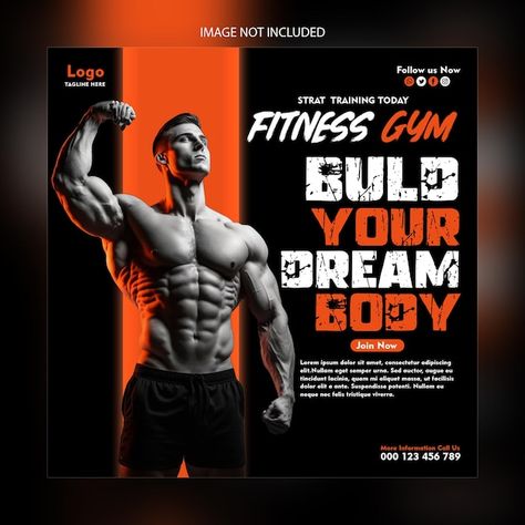 Fitness gym workout social media templat... | Premium Psd #Freepik #psd #cover #post #banner #facebook-cover Gym Creative Poster, Gym Poster Design Banner Template, Gym Social Media Post Design, Fitness Banner Design, Fitness Social Media Design, Gym Post Design, Gym Poster Design Creative, Workout Poster Design, Gym Social Media Design