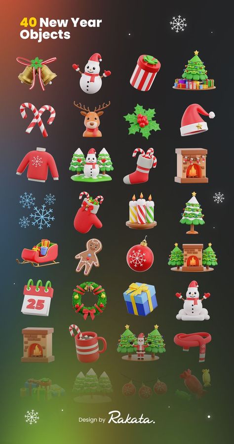 Christmas Eve 3D Icons 40 3D Objects Christmas Clay, Design Presentation, Food Graphic Design, 3d Stickers, 3d Icons, Tree Illustration, Game Icon, Game Inspiration, Design Ui