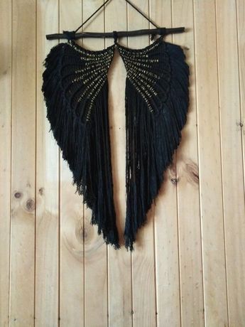 Macrame Wings Diy, Macrame Angel Wings Tutorial, Macrame Angel, Dream Catcher Decor, Diy Wings, Feather Diy, Macrame Dream Catcher, Boho Crafts Diy, Black Macrame