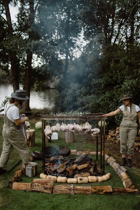 Australian Barbeque, Pig Roast Wedding, White Buffet Table, Wedding Barbecue, Barbeque Wedding, Yurt Village, Pit Cooking, Barbecue Wedding, Wild Kitchen