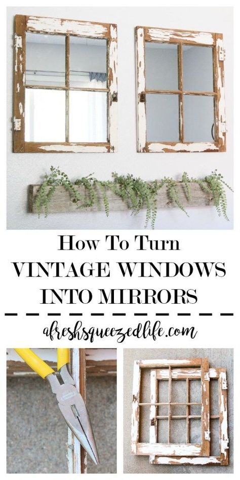 Need some inspiration to DIY an old window? Upcycling a window into decor is simple. Let me show you how to turn a vintage window into a mirror! HOW TO TURN A VINTAGE WINDOW INTO A MIRROR Repurpose Window Frames, Old Window Decor, Repurposed Window, Old Window Projects, Old Window Frames, Repurposed Windows, Window Crafts, Vintage Window, Window Projects