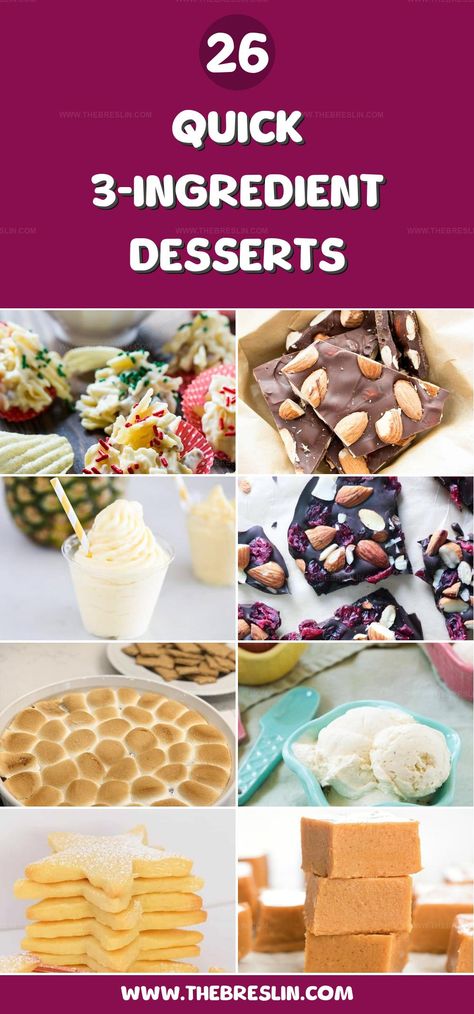 Easy 3-ingredient desserts make baking simple and fun with quick recipes that deliver great taste. Browse this post to find sweet treats everyone can whip up in no time. Baking Simple, 3 Ingredient Desserts, Dessert Ingredients, 3 Ingredient, Quick Recipes, Sweet Treats, Baking