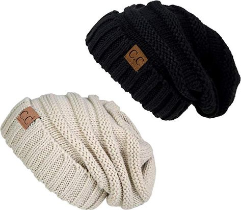 H-6100-2-0660 Oversized Beanie Bundle - 1 Solid Black, 1 Solid Beige (2 PK) Oversized Beanie, Slouchy Beanie Hat, Beanie Hats For Women, Warm Winter Hats, Style Steal, Chunky Knit Blanket, Dress Gloves, Large Scarf, Women's Beanie