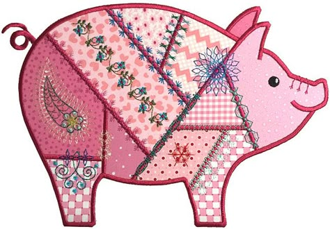 Pig Quilt, Embroidery Designs Ideas, Crazy Quilts Patterns, Pig Crafts, Crazy Quilt Blocks, Embroidery Patterns Ideas, Crazy Patchwork, Machine Pattern, Applique Quilting