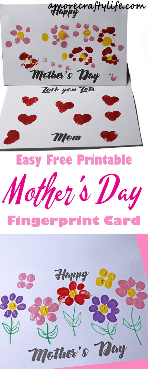 Mothers Day Card Kids, Fingerprint Art Kids, Handmade Kids Gifts, Fingerprint Cards, Fingerprint Crafts, Diy Mother's Day Crafts, Mother's Day Printables, Free Printable Cards, Spring Crafts For Kids