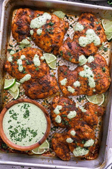 Roasted Peruvian Chicken, Peruvian Chicken With Green Sauce, Chicken With Green Sauce, Peruvian Green Sauce, Creamy Green Sauce, Peruvian Chicken Recipe, Kalefornia Kravings, Peruvian Chicken, Roasted Chicken Thighs