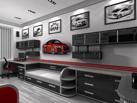 Audi fan Car Themed Bedroom, Boys Car Bedroom, Boy Car Room, Car Themed Rooms, Cars Bedroom Decor, Cars Bedroom, Car Themed Bedrooms, Car Room Decor, Themed Bedrooms