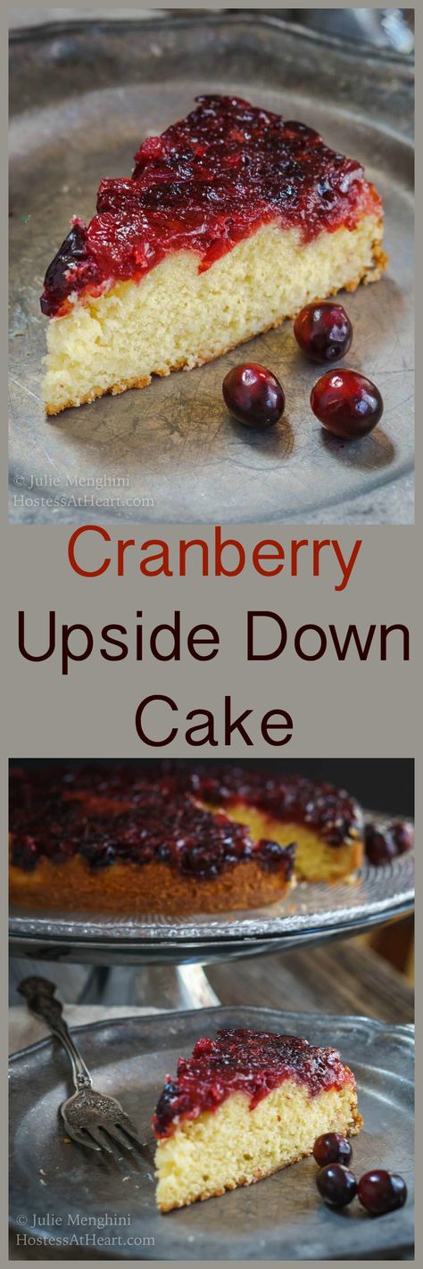 Cranberry Upside Down Cake is soft and tender. The cake tastes like sweet cream which is a great contrast to the tartness of the cranberries. | HostessAtHeart.com Upside Down Bundt Cake, Cranberry Upside Down Cake, Easy Christmas Cake Recipe, Christmas Cakes Easy, Christmas Cake Recipes, Winter Cake, Pineapple Upside Down Cake, Cranberry Recipes, Cranberry Orange