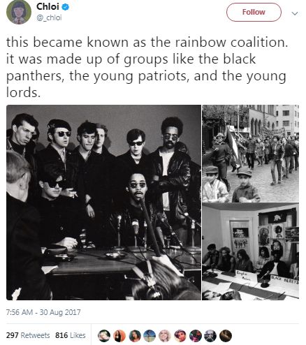 (5 of 10) This became known as the Rainbow Coalition. It was made up of groups like the Black Panthers, the Young Patriots, and the Young Lords.  ~ @_chloi Assata Shakur, Black Panther Party, Black Panthers, The Society, Black Excellence, Black Panther, The Rainbow, Historical Figures, Rainbow