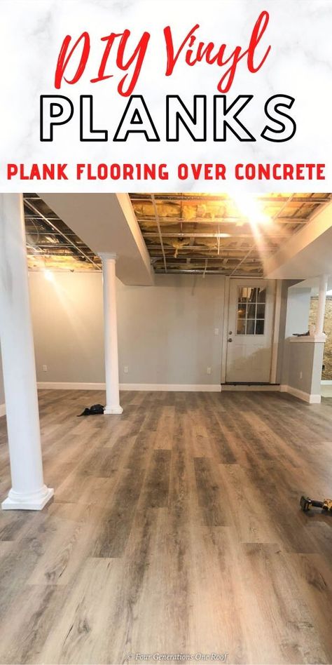 Flooring Over Concrete, How To Install Vinyl Plank Flooring, Basement Decoration, Dream Basement, Basement Remodel Diy, Basement Inspiration, Basement Living Rooms, Diy Basement, Bar Basement