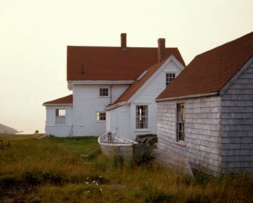 Robert Lerch, House at Monhegan Light, Monhegan Island, Maine (1987). Maine Style, Coastal Pictures, Monhegan Island, Maine New England, Visit Maine, Maine Art, Building Painting, Maine Travel, Watercolor Architecture