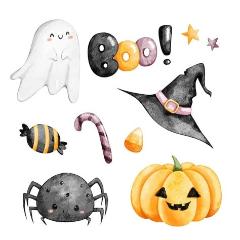 Stellaart Author Portfolio | Freepik Acuarela Ideas, Good Notes Stickers, Cake Png, Halloween Doodles, Halloween Infantil, Notes Stickers, Deco Halloween, Halloween Stencils, Baby Barbie