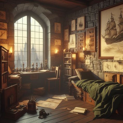 Medieval Bedroom Art, Fantasy House Interior Concept Art, Fantasy Apartment Concept Art, Dnd Living Room, Medieval Interior Concept Art, Fantasy Room Concept Art, Fantasy Bedroom Art, Dnd Room Interior Design, Bedroom Concept Art