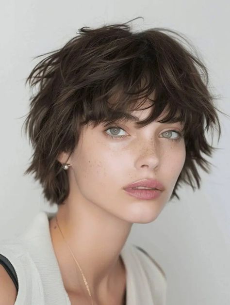 Shaggy Short Bob With Bangs, Very Short Hair Girl, Short Woman Haircut, Short Wolf Cut, Wolf Cut Short, Cool Hairstyles For Girls, Hair Inspiration Short, Short Grey Hair, Messy Short Hair