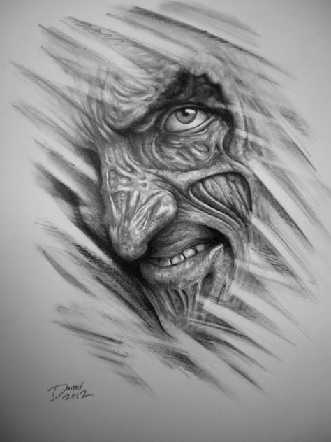 Robert Englund as Freddy Krueger Freddy Krueger Drawing, Freddy Krueger Tattoo, Freddy Krueger Art, Tattoo Pencil, Horror Movie Tattoos, Robert Englund, Movie Tattoos, Scary Tattoos, Theme Tattoo