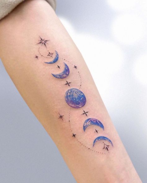 Star Sleeve Tattoo, Blue Moon Tattoo, Celestial Tattoo, Moon Phases Tattoo, Finger Tattoo Designs, Moon Tattoo Designs, Phases Of The Moon, Elegant Tattoos, Star Tattoos