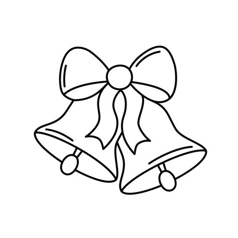 Ornaments Design Drawing, Easy Draw Christmas Pictures, Christmas Pictures Drawings Easy, Christmas Drawing Outline, Christmas Bells Illustration, How To Draw A Bell, Jingle Bell Drawing, Christmas Outline Drawings, Bell Drawing Easy