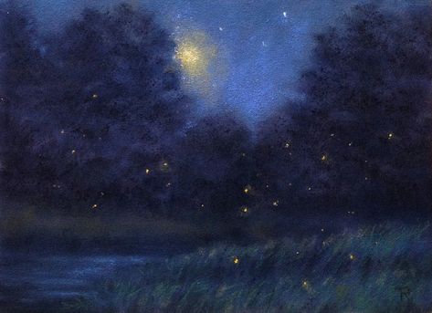 Night Aesthetic Art, Dark Blue Aesthetic, Blue Core, Night Sky Painting, Glowing Art, Night Landscape, Night Painting, Night Art, Ethereal Art