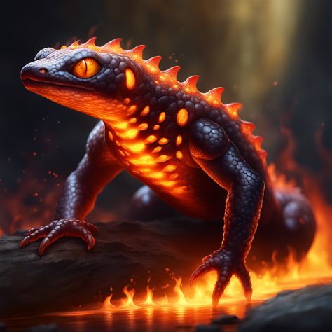 Fire Salamander Lizard Folk, Fire Lizard, Fire Salamander, Beat Em Up, Create Art, Image Generator, Book Inspiration, Dnd Characters, Creature Design