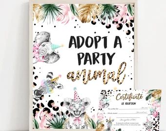 Safari Sign, Adopt An Animal, Adoption Signs, Pet Adoption Party, Animal Party Favors, Pumpkin Birthday Parties, Jungle Birthday Party, Adoption Party, Animal Safari