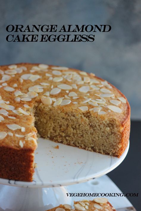 This cake is super delicious with amazing combination of almond and citrusy orange. It is moist, tender and very easy to make. Almond Orange Cake, Orange Almond Cake, Almond Coffee Cake, Orange And Almond Cake, Almond Cake Recipe, Eggless Cake Recipe, Eggless Desserts, Eggless Recipes, Homemade Buttermilk