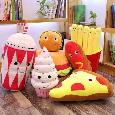 Plushies Bedroom, Kawaii Decorations, Pizza Pillow, Stuffed Food, Food Plush, Fancy Pillows, Popcorn Cake, Food Plushies, Yummy World