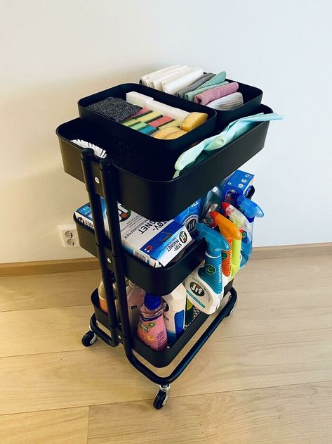 Ikeas Råskog Trolley Turned Out To Be The Perfect Way To Store All My Cleaning Supplies! Ikea Raskog Trolley, Cleaning Trolley, Organizing Aesthetic, Aesthetic Organizer, Trend Kitchen, Wet Kitchen, Ikea Cart, Cleaning Closet Organization, Organization Ideas For The Home