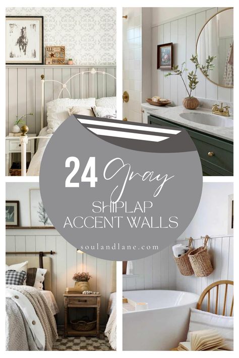 This versatile shade can complement a wide range of interior styles, from modern minimalist to cozy farmhouse. Opt for a light gray to create a serene, airy feel in a bedroom or study, or choose a darker hue for a dramatic effect in living areas or dining rooms. The texture of shiplap adds depth and interest, making the wall a focal point without overwhelming the decor. Pair with metallic accents, lush plants, or vibrant artwork to enhance the sophisticated palette. Gray shiplap accent walls not Shiplap Colors, Shiplap Accent Walls, Wood Night Table, Gray Shiplap, Fireplace Sitting Area, Grey Accent Wall, Lush Plants, Shiplap Backsplash, Vertical Siding