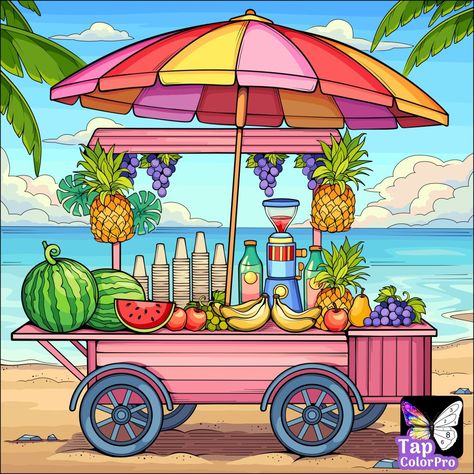 Summer Theme Drawing, Colourful Drawing Ideas Creative, Houses Watercolor, Beach Cartoon, Beach Drawing, Disney Princess Artwork, Wallpaper Iphone Summer, Portrait Cartoon, Abstract Art Painting Diy