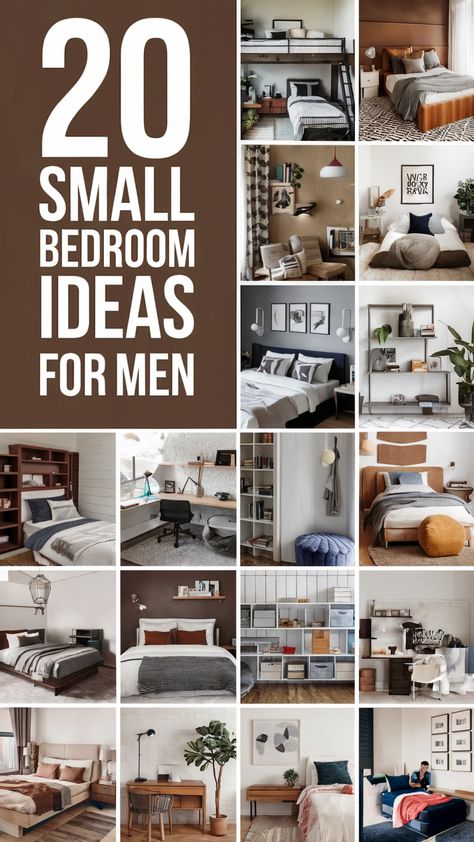 Upgrade your space with these sleek small bedroom ideas for men! Discover minimalist designs, functional furniture, and masculine decor to create a stylish and organized retreat. Perfect for maximizing space while keeping it modern and comfortable. 🛏️✨ #SmallBedroomIdeas #MensDecor #SpaceSavingDesign #ModernBedroo Small Bedroom Ideas For Men, Bedroom Wall Color, Bedroom Ideas For Men, Masculine Decor, Manly Decor, Apartment Decorating On A Budget, Wall Mounted Desk, Vertical Wall Art, Small Bedroom Ideas