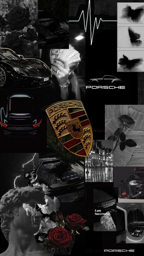 Compiled pictures of a black aesthetic and black porsche cars Porsche Iphone Wallpaper, Porsche Aesthetic, Black Porsche, Supreme Wallpaper, Y2k Wallpaper, Cool Car Pictures, Porsche Cars, Black Car, Car Wallpapers