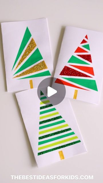 Kim McLeod | The Best Ideas for Kids on Instagram: "Who likes handmade cards? 😍🎄 Follow me @bestideasforkids for more Christmas crafts 🎄 Ever try tape resist art? It’s such a fun and easy way to paint a tree!  Also really easy for kids to do too!   Here’s what you need:  Washi tape (from my experience this peels off much nicer than painter’s tape) or painter’s tape   Paint 🎨 - I like to use non-toxic acrylic paint because it’s thicker than washable paint. A quality tempera paint would work well too.  White cardstock   Glitter (optional) - you can use eco-friendly glitter ✨   I love that there are so many different design options you can make with tape and the result turns out so pretty! 😍  Search “tape resist” on thebestideasforkids.com for the full post instructions.   Directions:  - Tape Resist Art For Kids, Painting With Tape, Tape Resist Art, Painters Tape Art, Brownie Christmas, Paint A Tree, Masking Tape Art, Resist Art, Tape Painting