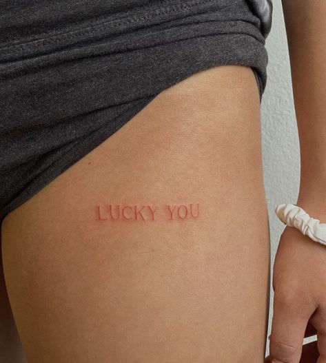 Tattoo Words Design, Resilience Tattoo, Fairy Wing Tattoos, Upper Thigh Tattoos, Lower Back Tattoo, Handwriting Tattoos, Secret Tattoo, Lucky Tattoo, Couple Matching Tattoo