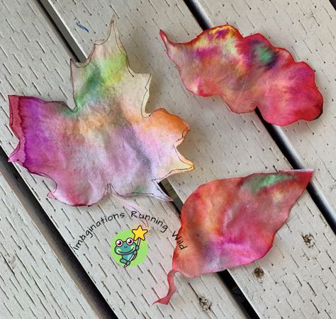 Coffee Filter Leaves Craft -Imaginations Running Wild- Coffee Filter Leaves, Fall Leaves Craft, Leaves Craft, Autumn Leaves Craft, Bat Craft, Coffee Filter Crafts, Fall Preschool Activities, Free Hand Drawing, Cool Science Experiments