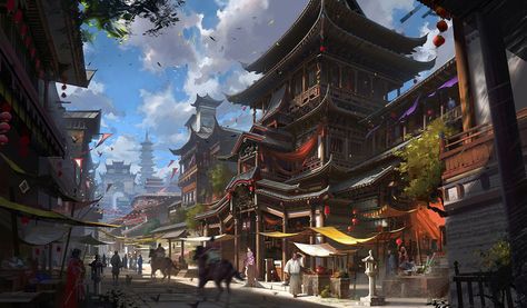 Concept Art Landscape, Japanese Town, Japanese Village, Anime City, Landscape Concept, Fire Nation, Cityscape Art, Art Disney, Fantasy City