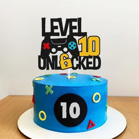 Jintokys Unlocked Cake Topper Game Controller Decoration | Wayfair Level 10 Cake Ideas, Level Up Cake Ideas, Game On Birthday Cake Ideas, Game Theme Birthday Cake, Level Up 10 Birthday Cake, Level Unlocked Birthday Cake, Level 30 Unlocked Birthday Cake, Level Up 10 Birthday, Level 10 Birthday Cake