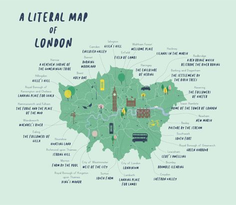 Literal Map Of London Boroughs | Etymological History of London London Map Art, Royal Borough Of Kensington And Chelsea, Old English Names, London Boroughs, Home Song, Map Of London, Old English Words, Roman Britain, Name Origins