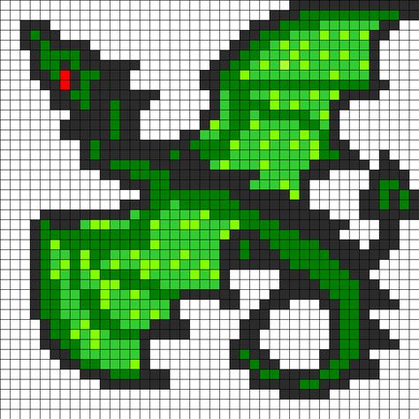 Green Dragon Perler Bead Pattern | Bead Sprites | Animals Fuse Bead Patterns Pixel Art Dragon, Modele Pixel Art, Dragon Cross Stitch, Fuse Bead Patterns, 8bit Art, Motifs Perler, Kandi Patterns, Bead Sprite, Hama Beads Patterns