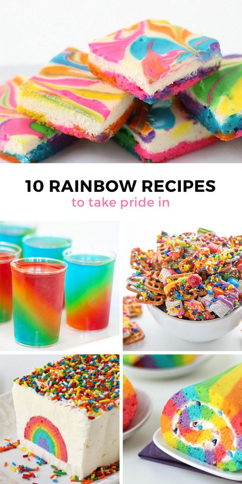 Rainbow Cake Roll, Rainbow Brownies, Rainbow Food Ideas, Rainbow Recipes, Cookout Desserts, Rainbow Baking, Red Velvet Cheesecake Brownies, Dreams Really Do Come True, Rainbow Desserts