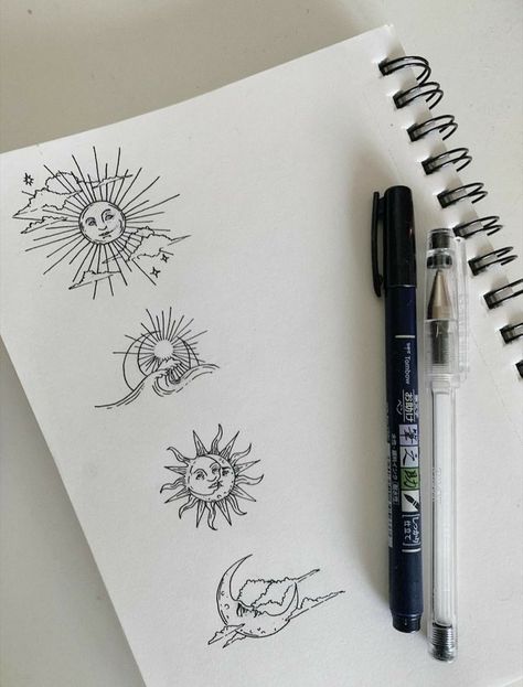 Notebook, Pen, Sun, Tattoos, Drawings