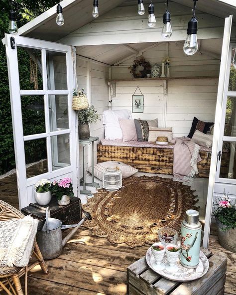 Theresa Gromski | #AD The she shed is back on my grid! Feel she’s been a bit side lined by the new patio recently 😆 So I’m very excited to be working with… | Instagram Small Patio Ideas, Girl Cave, Backyard Shed, She Sheds, Shed Homes, Dream Backyard, She Shed, Small Patio, Backyard Patio Designs