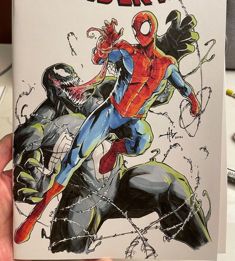 Creees Lee on Instagram: “Spider-Man vs Venom sketchcover commission from @megaconorlando Thank you everyone who stopped by! Really had a wonderful time at the con.…” Spiderman Canvas Art, Drawing Spiderman, Black Panther Drawing, Spiderman Canvas, Marvel Diy, Art Spiderman, Marvel Art Drawings, Spiderman Venom, Architecture Antique