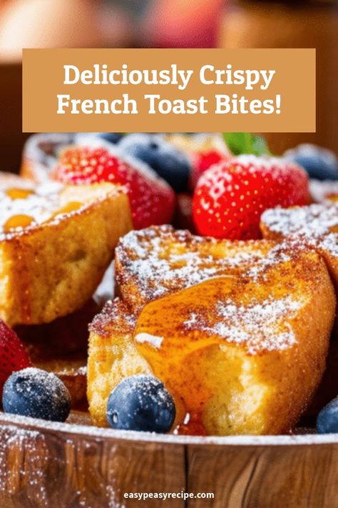 A close-up of air fryer French toast bites topped with powdered sugar, fresh strawberries, and blueberries. French Toast Air Fryer, French Toast Bites Recipe, School Cookies Recipe, Basic Smoothie Recipe, Crispy French Toast, Air Fryer French Toast, Croissant French Toast, French Toast Bites, Morning Meals