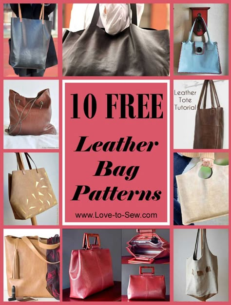 10 Free Leather Bag Patterns | Love to Sew Handmade Bags Patterns, Leather Tote Pattern, Tote Bag Pattern Leather, Diy Leather Tote, Leather Purse Pattern, Leather Handbag Patterns, Leather Bag Tutorial, Leather Working Patterns, Diy Leather Projects