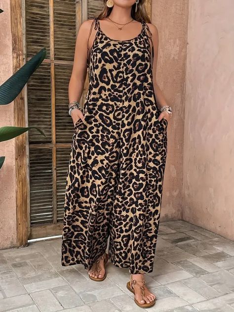 Plus Size Leopard Print Jumpsuit Elegant Polyester Knit - Temu Leopard Print Jumpsuit, Loose Jumpsuit, Music Festival Outfit, Jumpsuit Elegant, Print Jumpsuit, Plus Size Jumpsuit, Plus Size Womens Clothing, Festival Outfit, Plus Clothing